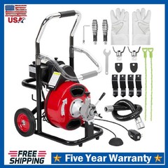 Drain Cleaner Machine Electric Drain Auger Sewer Snake 100 FT x 3/8 In Auto-Feed