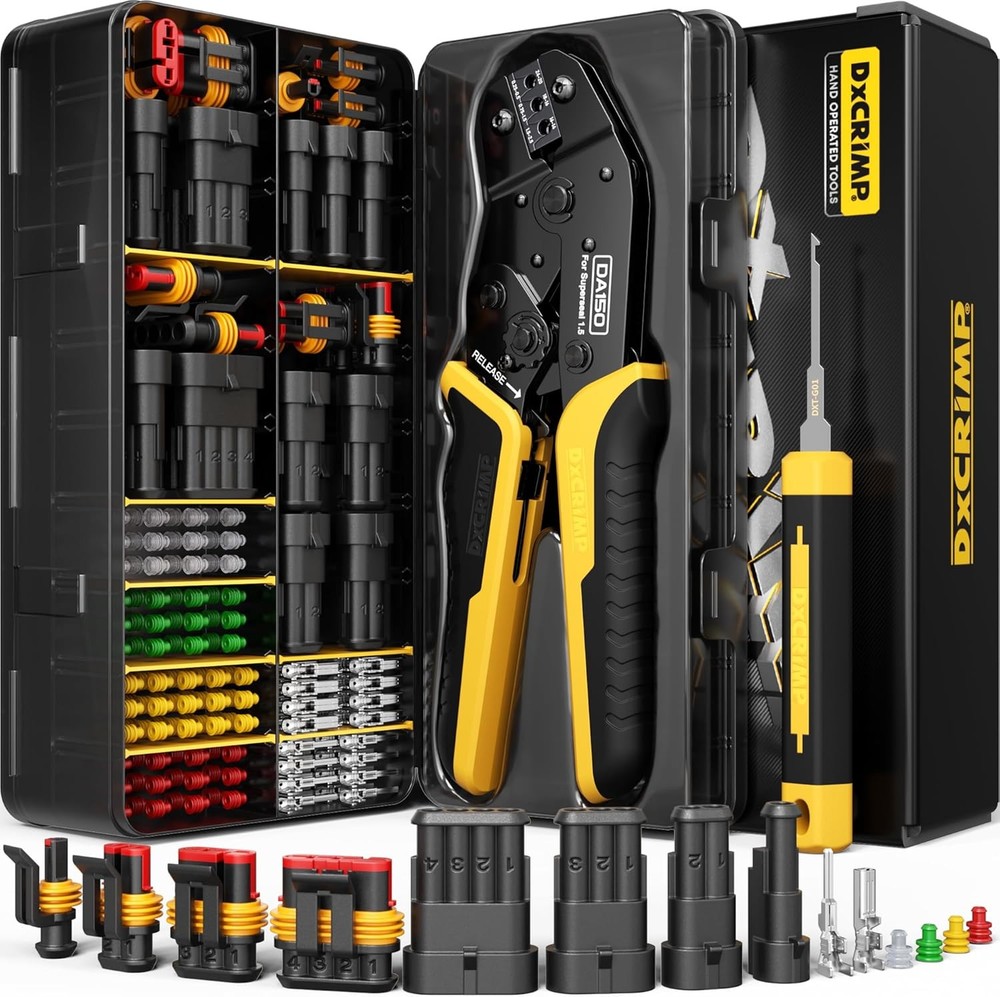 DXCRIMP Waterproof Electrical Connector Crimping Tool Kit for 1/2/3/4 Pin Wires