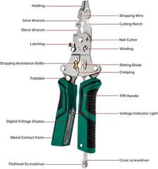 18-In-1 Foldable Wire Stripper Pliers &ndash; 12-220V AC/DC Dual Range, Continuity Tes