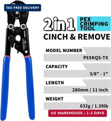 PEX Crimping Tool Kit, 2 in 1 Ratchet Pex Clamp Tool with Cinch & Removal Functi