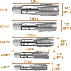 5-Piece NPT Pipe Tap Kit with Heavy-Duty Storage Case, 1/8&Prime;&ndash;3/4&Prime; Tapered Taps