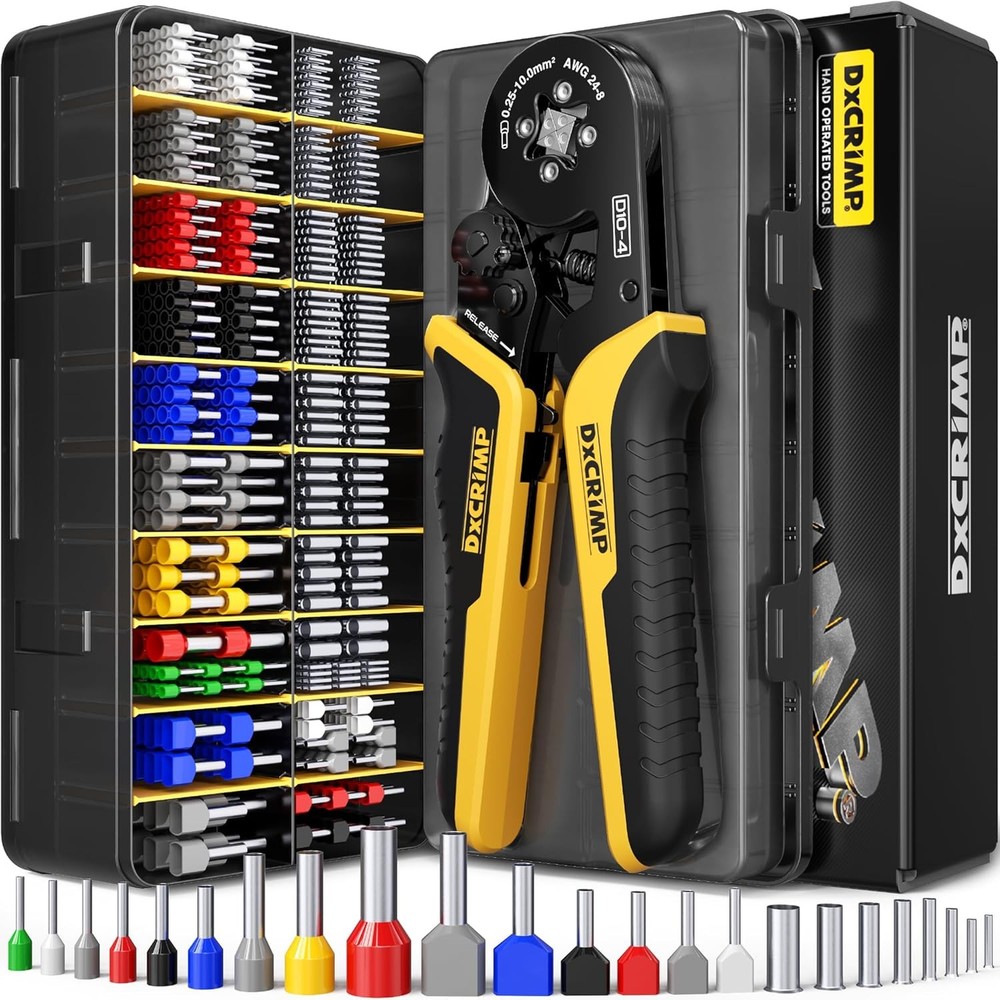 Ferrule Crimping Tool Kit, AWG 24-8 (0.25-10mm&sup2;) Ratchet Crimper, 24 Types Insul