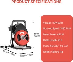Electric 50ft 1/2&rdquo; Drain Cleaner Machine Plumbing Sewer Snake Auger Cleaning