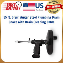 [SU3247] 15 ft. Drum Auger Steel Plumbing Drain Snake with Drain Cleaning Cable
