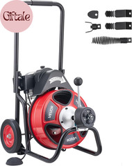Drain Cleaner Machine 100 FT X 1/2 Inch, Auto Feed Sewer Snake Auger on Wheels,
