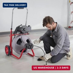 VEVOR Drain Cleaner Machine 75 FT x 3/8 Inch, Auto Feed Sewer Snake Drain Auger