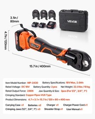 VEVOR ProPress Tool Kit 18V Electric Crimping Tool for 1/2&Prime; 3/4&Prime; 1&Prime; Copper Pipes