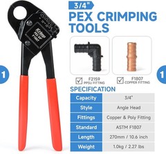 Crimping Tool Kit with PEX Crimpers, for 1/2&rsquo;&rsquo; & 3/4&rsquo;&rsquo; Copper Crimp Rings