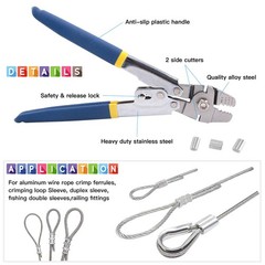 Glarks Up to 2.2mm Wire Rope Crimping Tool with 150Pcs 3 Size Aluminum Double Ba