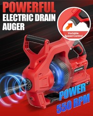 20V Cordless Electric Drain Snake, 25Ft Replaceable Cable with 2.0Ah Battery & F