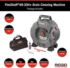 76198 Flexshaft K9-204+ Drain Cleaning Machine for 2&Prime; to 4&Prime; Pipe, Professional W