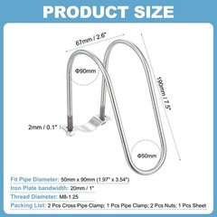 2pcs Cross Pipe Clamp 50mm x 90mm (1.97&Prime; x 3.54&Prime;) M8 Stainless Steel Tube Buckle