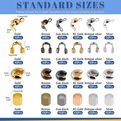 Glarks 1501Pcs 4 Styles 6 Colors Brass Tube Crimp Beads Crimp Bead Knot Cover Wi