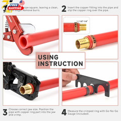 Icrimp Pex Pipe Crimping Tool Kit for 3/8,1/2,3/4,1-Inch Copper Ring with Free G