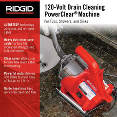 Powerclear 120-Volt Drain Cleaning Snake Auger Machine for Heavy Duty Pipe Clean