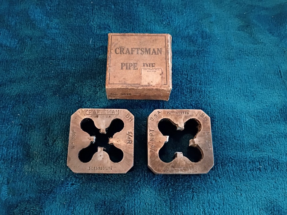 VTG SEARS CRAFTSMAN 5510 1/4-R and 1/2-NPT Plumbing Tool Pipe Dies USA.