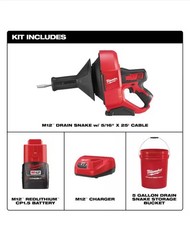 Milwaukee M12 Cordless Lithium-Ion Drain Snake Kit with Bucket 2571-21 (Red)