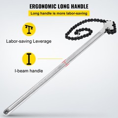 VEVOR 24&Prime; Chain Wrench Steel Straight Handle Tool 22&Prime; Chain 6.7&Prime; Capacity