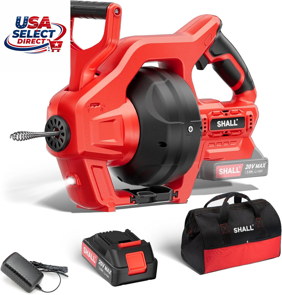 20V Cordless Drain Auger with 25Ft Drain Snake & Battery