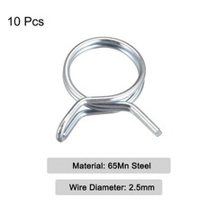 Double Wire Spring Hose Clamp, 10pcs 65Mn Steel 25mm Spring Clips, Silver Tone