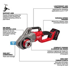 Milwaukee M18 Fuel Compact Pipe Threader One Key With 1/2&rdquo; &ndash; 1 1/4&rdquo; Die Heads
