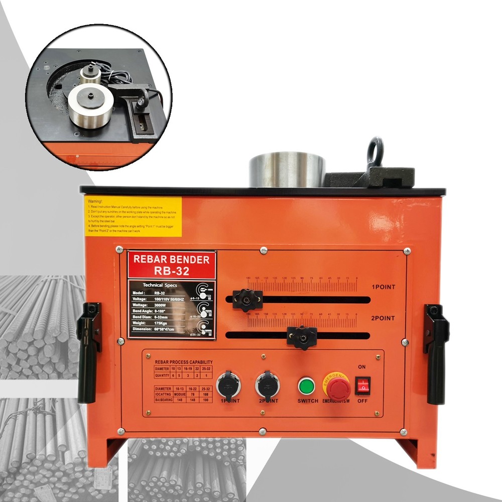 110V 4HP 26A Electric Rebar Bending Machine 0.25-1.25&Prime; Capacity 0-180&deg;
