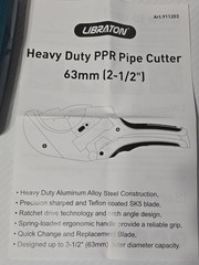 LIBRATON Heavy Duty PPR Pipe Cutter 63mm [2-1/2&Prime;] SK5 Blade, Aluminum Body &ndash; NEW