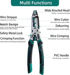 Multifunctional 10-in-1 Wire Stripper Tool, CR-V Cable Cutters & Pliers in Green