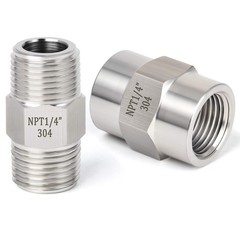 TAISHER 4PCS 304 Stainless Steel Pipe Fitting, Hex Nipple, 1/4&Prime; NPT, Silver