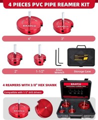 4-Piece PVC Pipe Reamer Kit, Plastic Pipe Fitting Reamer Tool, Fit into Standard