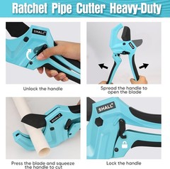 Ratchet PVC Pipe Cutter Heavy Duty, Cuts up to 2-1/2&Prime; (63Mm), Plastic Pipe Cutte