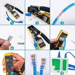 Brileine RJ45 Crimp Tool Pass Through 2.7 inches x 5.3 inches, Yello + Black