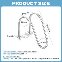 2pcs Cross Pipe Clamp 25mm x 50mm (0.98&Prime; x 1.97&Prime;) M6 Stainless Steel Tube Buckle