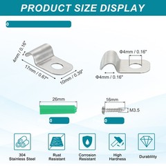60Pack Stainless Steel Pipe Strap Fit for 5/32in(4mm) Cable U Shape Strap Clamp