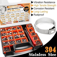 560PCS 22-Sizes Stepless Single Ear Hose Clamp Kit with Pliers & Cutter, 5.3-36.