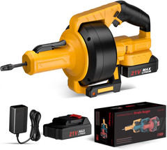 Electric Drain Auger,21V Cordless Drain Snake,25Ft Auto-Feed Snake Drain Hair Re