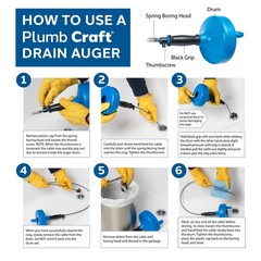 Plumb Craft 1/4 in. x 15 ft. Handheld Drain Snake Auger with Cable,Manual Crank
