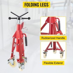 VEVOR Pipe Stand Fold-a-Jack V-Head 20-37 inch Height 12&Prime; Pipe 882 lb w/Casters