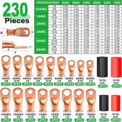 /Battery Cable Lug Crimping Tool Kit With 230PCS Battery Cable Ends AWG 8 6 4 2