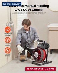 VEVOR Drain Cleaner Machine 75 FT x 1/2 Inch, Sewer Snake Auger Manual Feed with