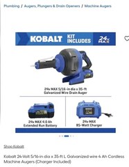 Kobalt 24v Max Cordless Drain Auger Kit w/ 4-Ah Battery & Charger (KDA 4024A-03)