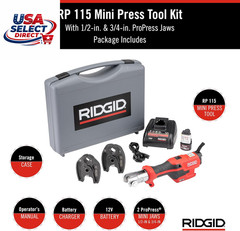 72553 Mini Press Tool Kit with 1/2&Prime; to 3/4&Prime; Jaws, Battery & Case