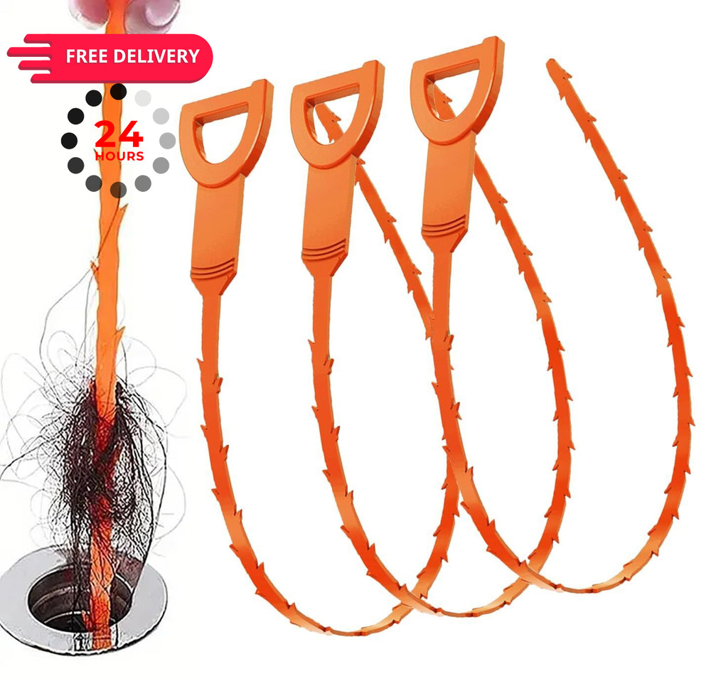 Speetop Drain Snake Clog Remover:3 Pcs Hair Auger, 25 Inch Orange