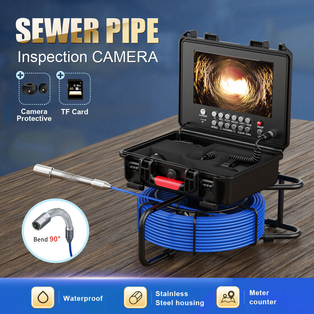 9&Prime; 50M HD DVR Sewer Camera Pipe Inspection Camera Meter Counter 17mm Video Camer