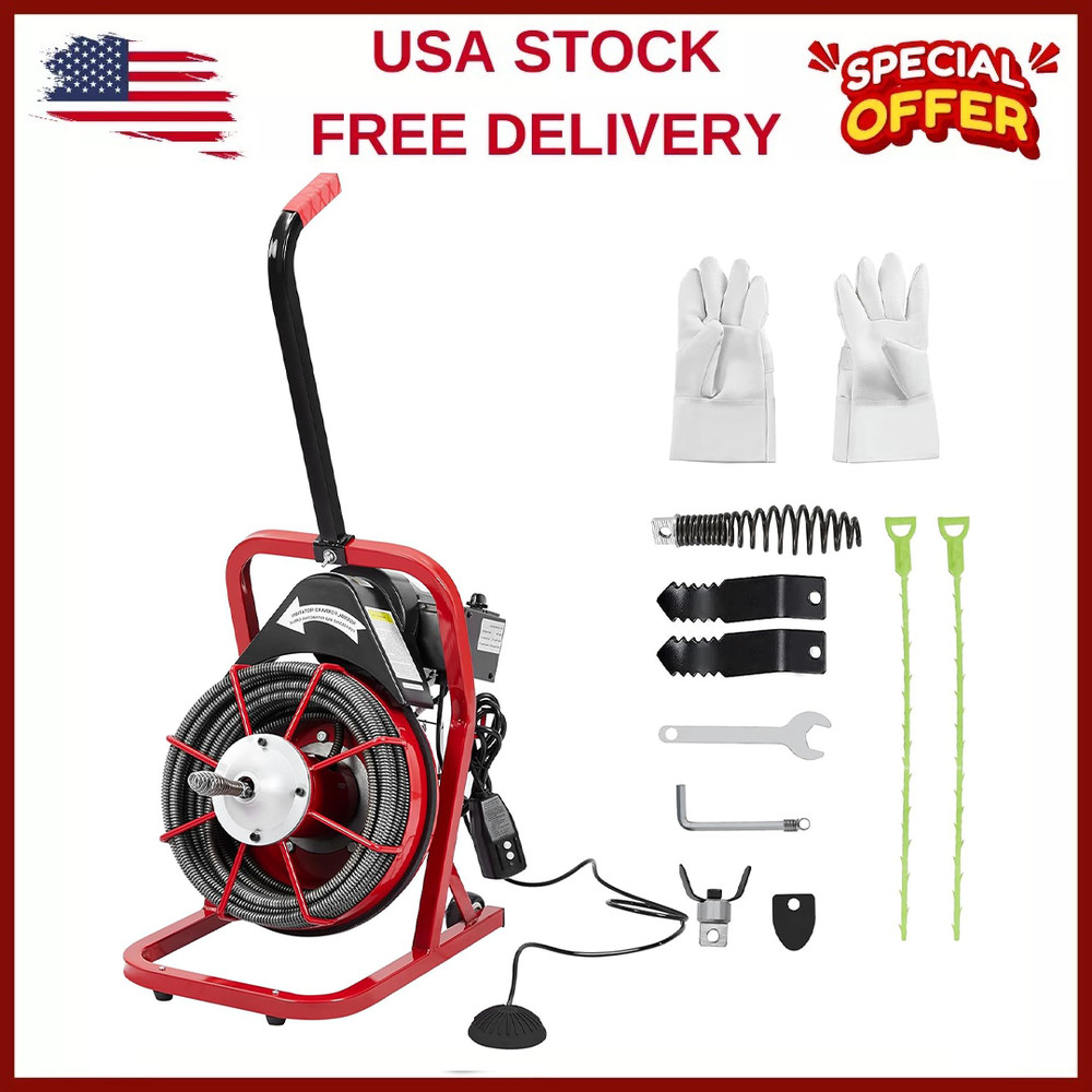 1/2&Prime;Heavy-Duty Cleaner Drain Snake 75ft, Auto-Feed Sewer Snake Machine w/Cutter