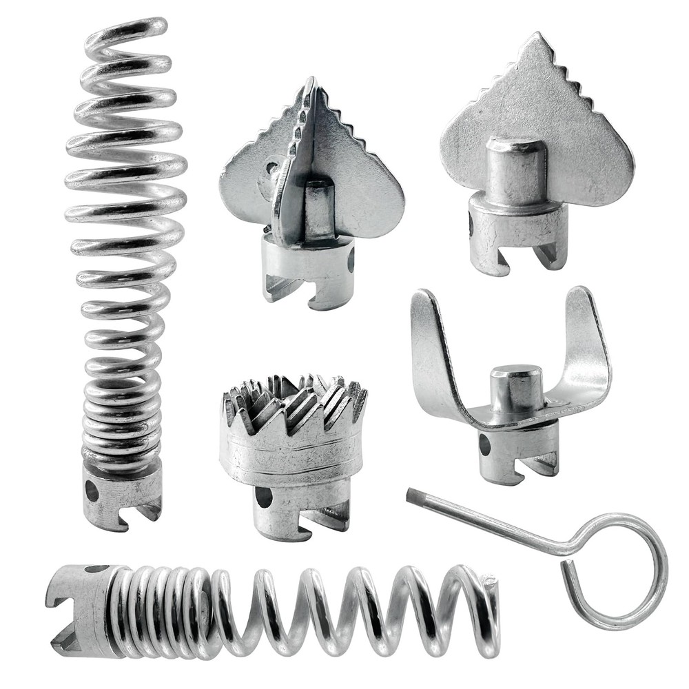 7 Pcs Drain Cleaner Combination Cutter Head Set 16mm Snake silvery