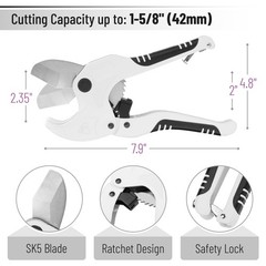 Bates- PVC Pipe Cutter, Cuts up to 1-5/8&Prime;, Ratchet PEX Ivory