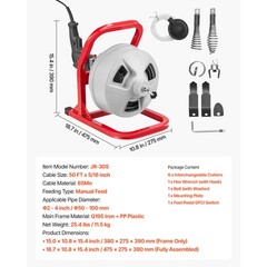 Uimoso Drain Cleaning Machine 50FT x5/16&Prime; Manual Feed with 228RPM Electric Motor