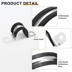 14Pcs 20mm(25/32&Prime;) Stainless Steel Rubber 2 Hole U-Tube Strap Clamp, Black