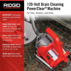 Powerclear 120V Drain Cleaning Machine Kit with AUTOFEED for Tubs & Sinks